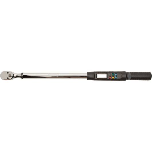 PROTO J6014E digital torque wrench with black handle and LCD display, product side view on white background.