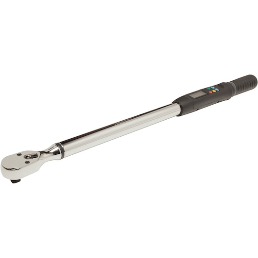 PROTO J6014E digital torque wrench with chrome finish and black handle, product side angle on white background.
