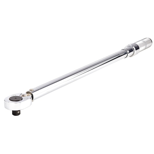 PROTO J6014NMC chrome torque wrench, long handle, side angle product photo on white background.