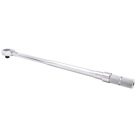 PROTO J6018CXCERT chrome torque wrench, side angle on white background.