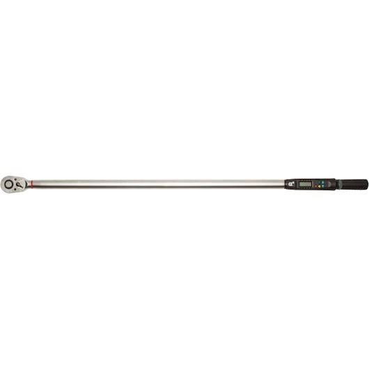 PROTO J6020EA digital torque wrench with long silver shaft, black handle, and LCD display, side angle on white.
