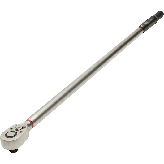 PROTO J6020EA long-handle torque wrench, silver with black digital grip, side angle, white background.