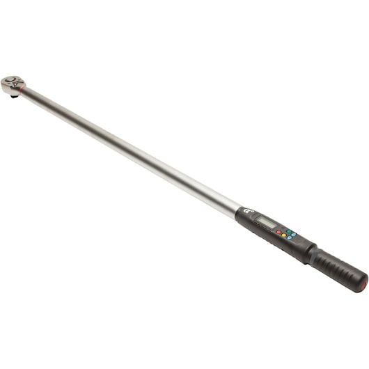 PROTO J6020EA digital torque wrench with long silver shaft, black grip, and control buttons, side view on white.