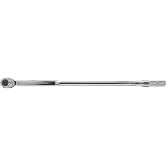 PROTO J6020NM chrome torque wrench side view on white background, long handle with knurled grip.
