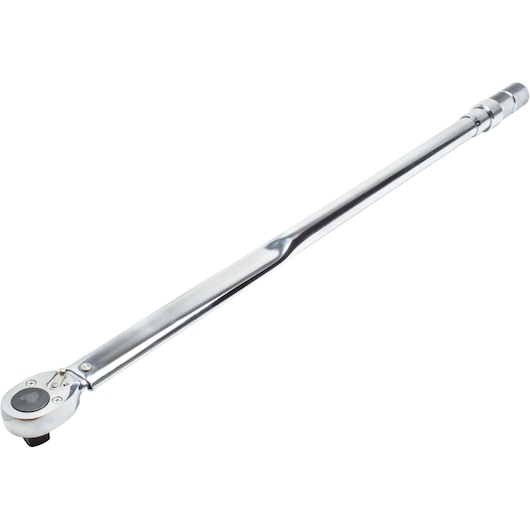 PROTO J6022B chrome torque wrench, long handle, tool photography, angled on white background.