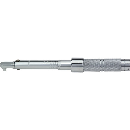 PROTO J6061CXCERT torque wrench, chrome finish, textured grip, left side view, on white background.