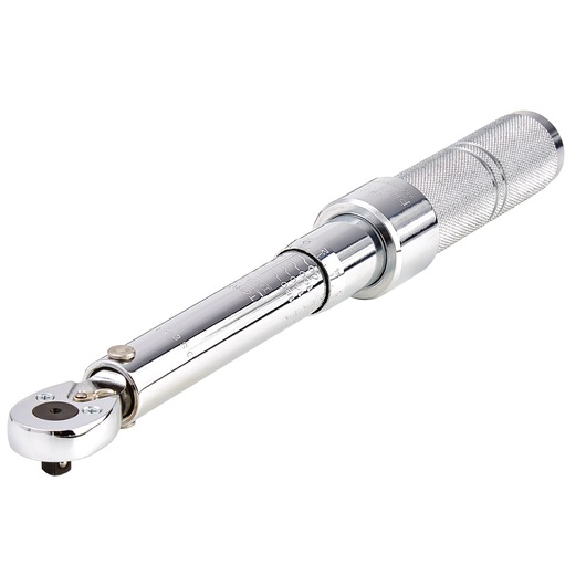 Photo of PROTO J6062CXCERT torque wrench with chrome finish, knurled handle, angled on white background.
