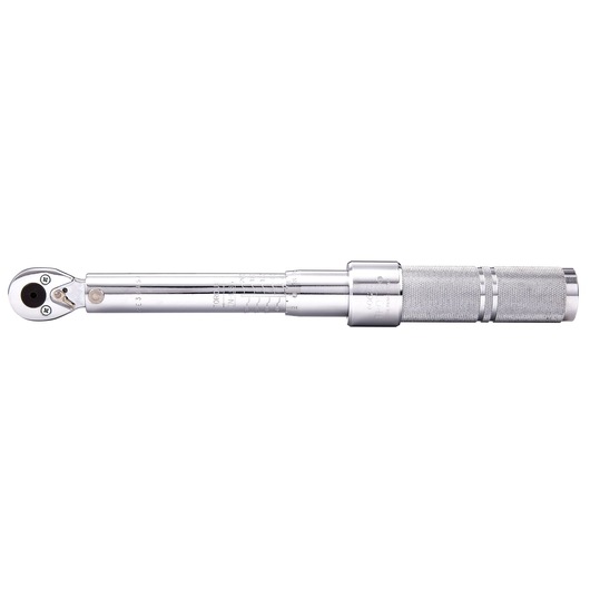 PROTO J6062CXCERT torque wrench, silver color, knurled handle, side view on white background.