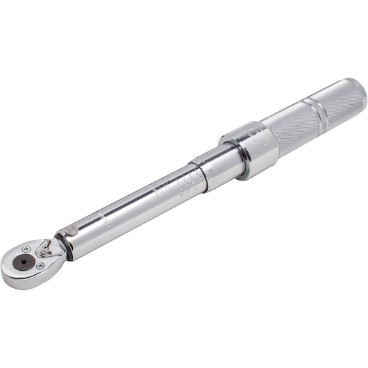 PROTO J6062C torque wrench with knurled handle, chrome finish, side angle on white background.