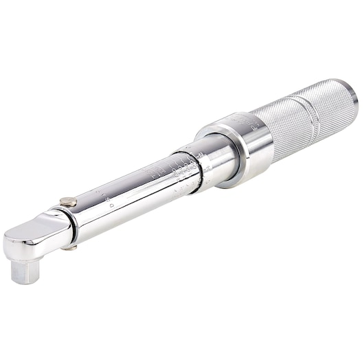 PROTO J6063C chrome torque wrench with knurled handle, side angle, white background.