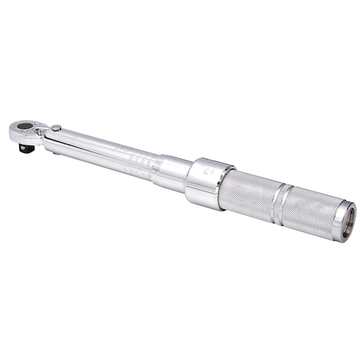 Photo of PROTO J6064CXCERT torque wrench with knurled handle, angled on white background.