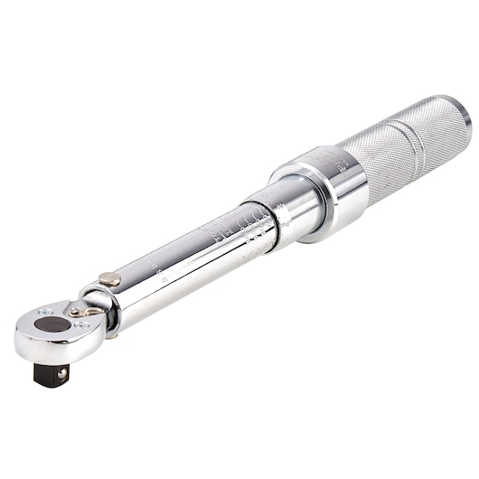 PROTO J6064CXCERT torque wrench, chrome finish, textured handle, side angle, white background.