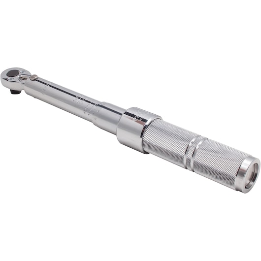 PROTO J6064C torque wrench, chrome finish, knurled handle, side angle on white background.