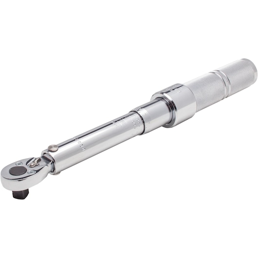 PROTO J6064C torque wrench with knurled handle, silver finish, side angle on white background.