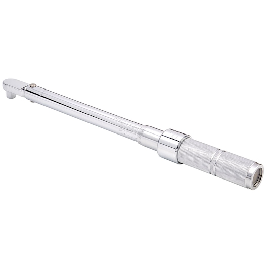 Photo of PROTO J6065C torque wrench, chrome finish, photography product shot on white background.