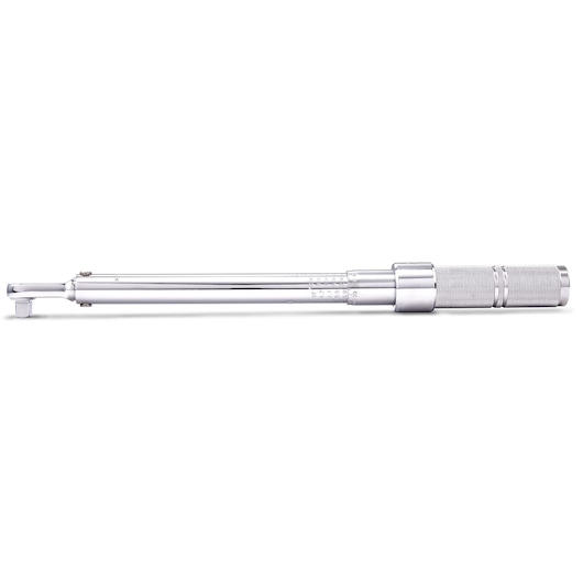 PROTO J6065C chrome torque wrench with knurled handle, side angle, on white background.