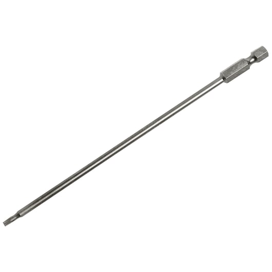 PROTO J60666 long, slender steel bit with hex shank and flat-tip, photography on white background.