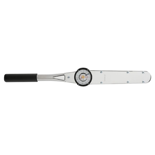 PROTO J6125F torque wrench with analog dial, black handle, silver body, top view on white background.