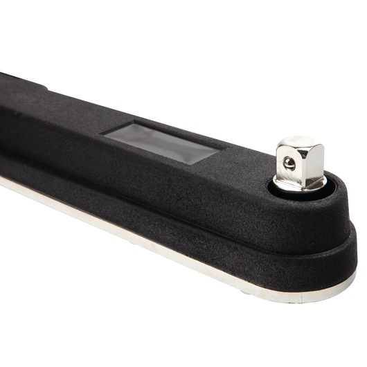Close-up view of a PROTO J6125F tool featuring a black handle with a small digital display and a metal square drive attachment on one end. The tool is photographed on a white background.