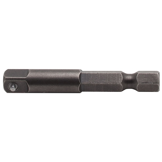 PROTO J61302 hex shank bit adapter, dark metal, side view, on white background.