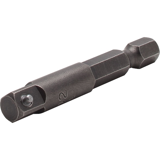 PROTO J61302 black metal socket adapter, photography on white background, showing hexagonal and ball detent ends.