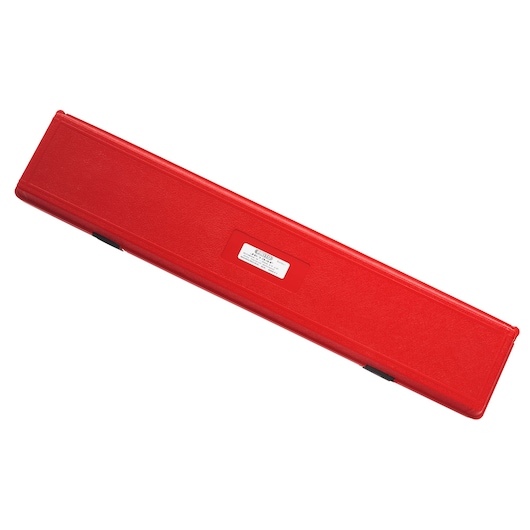 Photo of PROTO J6134F long rectangular red plastic tool case with a centered label, top view, white background.