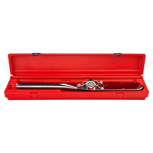 PROTO J6134F torque wrench in a red plastic case, shown from above on white background.