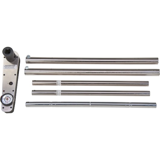 PROTO J6149F torque multiplier tool kit with six metal extension bars, top-down view on white background.