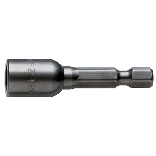 PROTO J61652 hex shank magnetic nut driver, metal finish, side angle, tool photography.