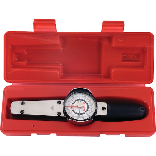 Photo of PROTO J6177F dial torque wrench in a red plastic case, displayed from above.