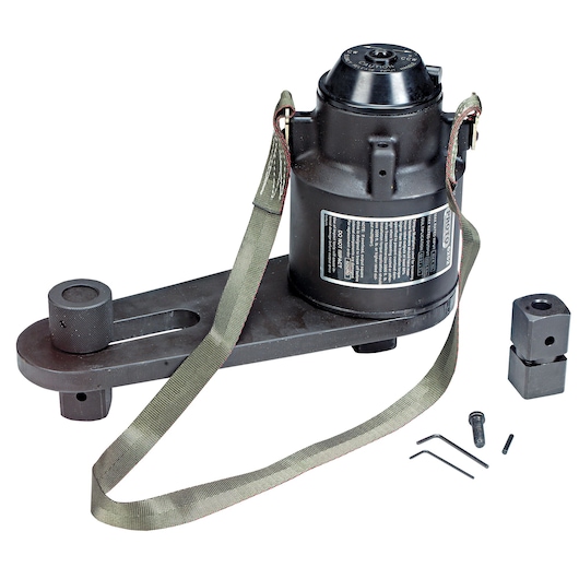 PROTO J6252 hydraulic torque wrench with arm, green strap, and accessories, product photography, white background.