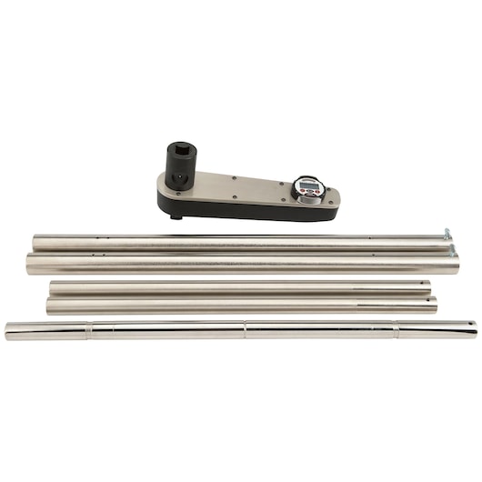 PROTO J6351 torque multiplier set with digital display and five metal extension bars, top-down view, white background.