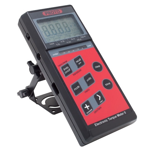 PROTO J6360B electronic torque meter with red and black casing, angled view on white background.