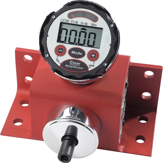 PROTO J6470 digital torque meter with red base, front angle, digital display and mounting holes.