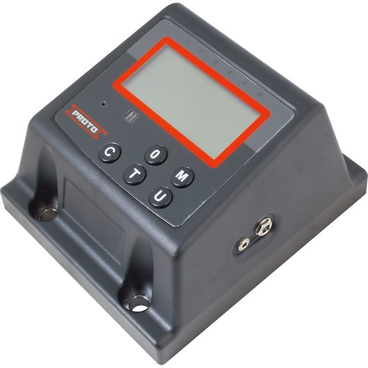PROTO J6476E digital controller with LCD screen, black housing, and control buttons, angled on white background.