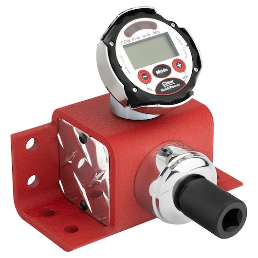 PROTO J6476 digital torque tester with red housing, LCD display and mounting bracket, photography angled on white background.