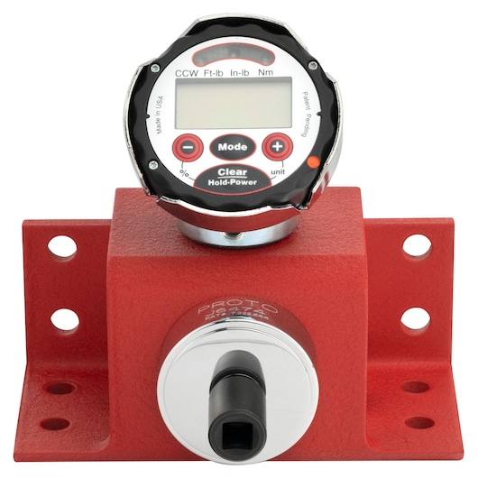PROTO J6478 digital torque tester with red metal base, LCD display, front angle on white background.
