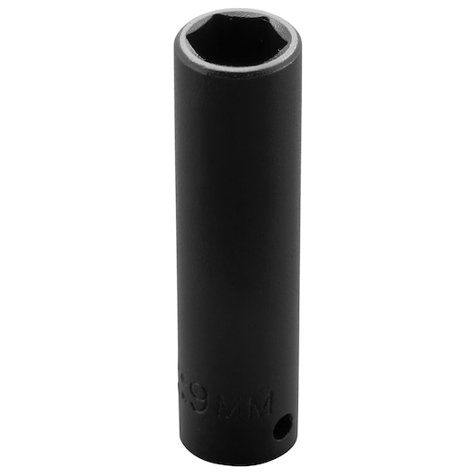 PROTO J6509MH black 9mm deep socket, hex opening, upright angle, white background.