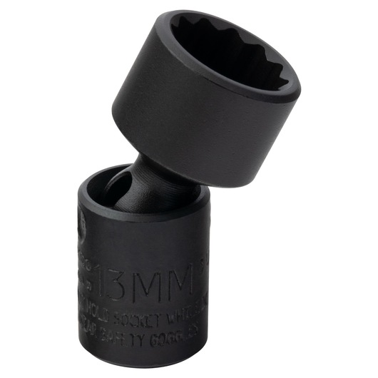 PROTO J66513MP black 13mm swivel impact socket, side angle photo on white background