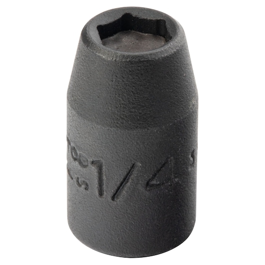 PROTO J6908HF black 1/4 inch impact socket, close-up angle on white background.