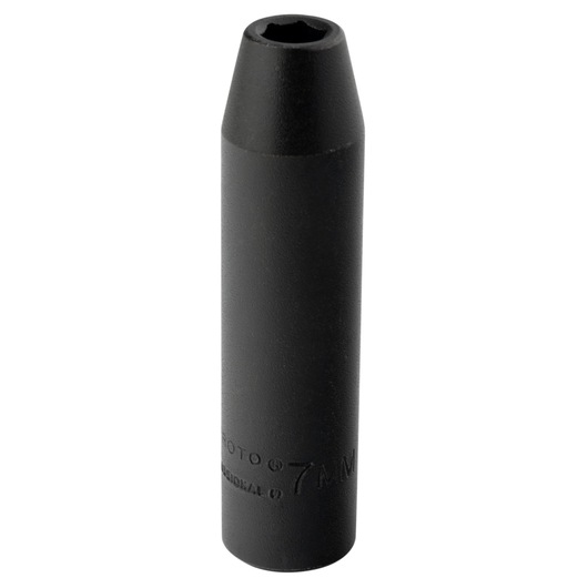 PROTO J7007M black six-point 7mm deep socket, photographed on white background, tool category.