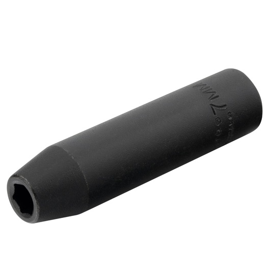 PROTO J7007M black 7mm hex impact socket, angled on white background, tool photography.