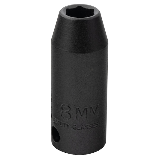 PROTO J7008MHT 8mm black impact socket, front angle on white background.