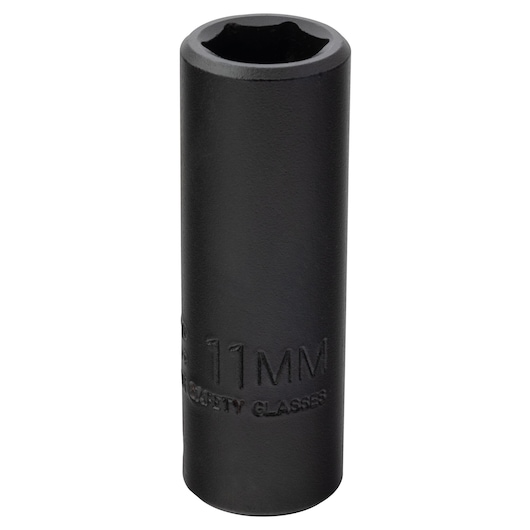 PROTO J7011MHT deep impact socket, 11mm, black finish, cylindrical shape, front angle on white background.