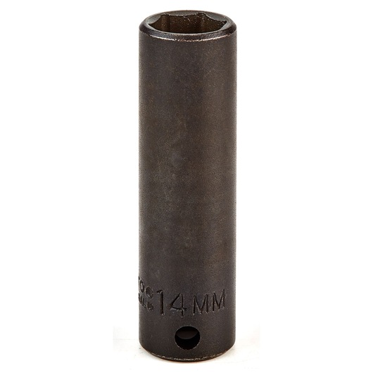 PROTO J7014M deep impact socket, 14mm, black finish, vertical angle, on white background.