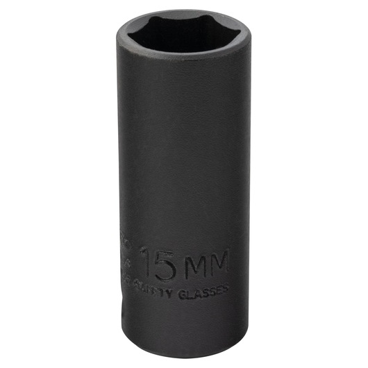 PROTO J7015MHT deep 15mm impact socket, black, cylindrical, product photo on white background.