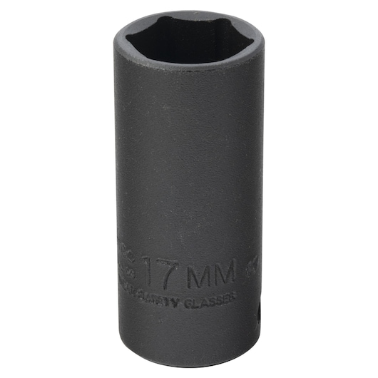 PROTO J7017MHT impact socket, 17mm, black finish, vertical angle on white background.