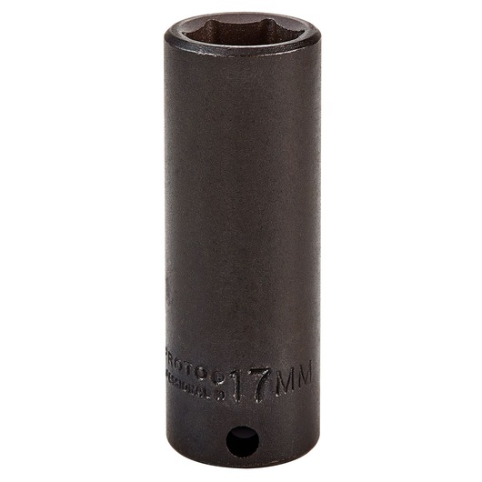 PROTO J7017M deep impact socket, 17mm, black finish, vertical angle on white background.