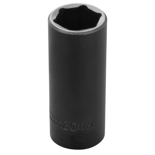 PROTO J7020M black 20mm deep impact socket, photographed upright on white background.