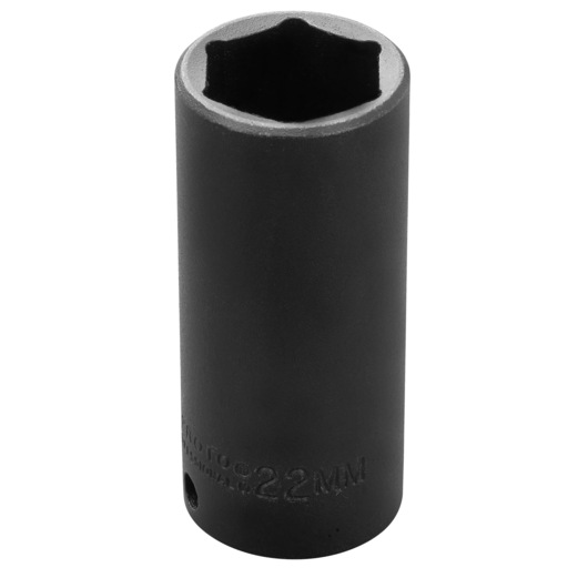 PROTO J7022M deep impact socket, 22mm, black finish, vertical angle on white background.